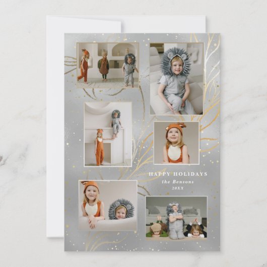 ライン描金ゴールドス葉グラムシルバー6 – フォトホリデー シーズンカード (正面)