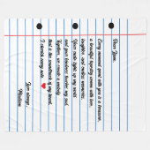 ライン紙文字スクリプトラブノート フリースブランケット (正面(横))