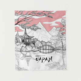 ライン絵画ズ日本の・オブ・テンプル湖 タペストリー