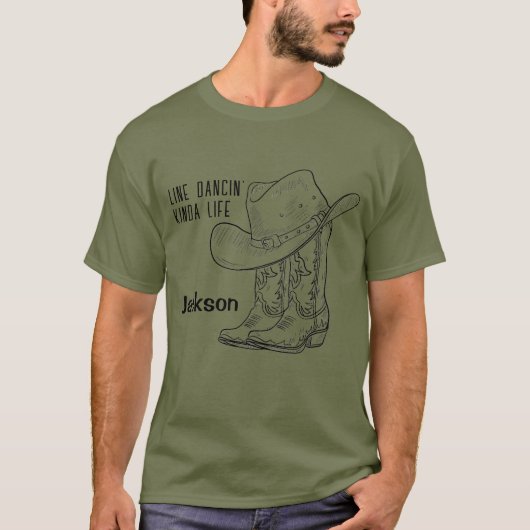 ライン踊りの種類のライフブーツハットグリーン Tシャツ (正面)