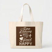 ライン踊りは私のハートを幸せなカントリー西 ラージトートバッグ (正面)