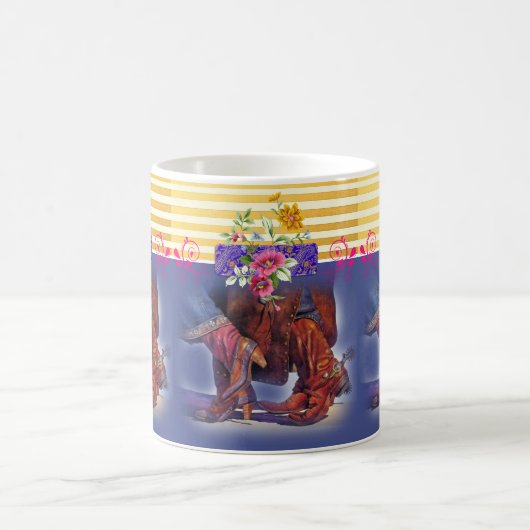 ライン踊りカントリーストライプイエローブルーマグ コーヒーマグカップ (中央)