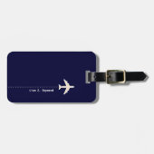 ラインNavy Blueを点々のある使用した飛行機 ラゲッジタグ (正面横)