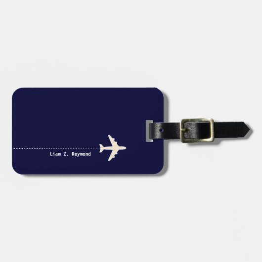 ラインNavy Blueを点々のある使用した飛行機 ラゲッジタグ (正面横)