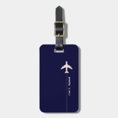 ラインNavy Blueを点々のある使用した飛行機 ラゲッジタグ (正面縦)