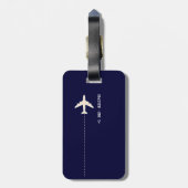 ラインNavy Blueを点々のある使用した飛行機 ラゲッジタグ (裏面縦)