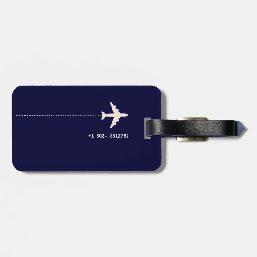 ラインNavy Blueを点々のある使用した飛行機 ラゲッジタグ (裏面横)