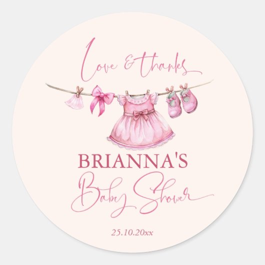 ライ名門私立校風のンの赤ちゃんシャワー好みのピンクの服 ラウンドシール (正面)