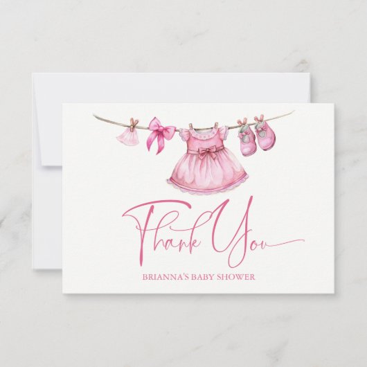 ライ名門私立校風のン女子の赤ちゃんシャワーのピンクの服 サンキューカード (正面)