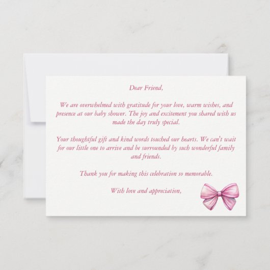 ライ名門私立校風のン女子の赤ちゃんシャワーのピンクの服 サンキューカード (裏面)