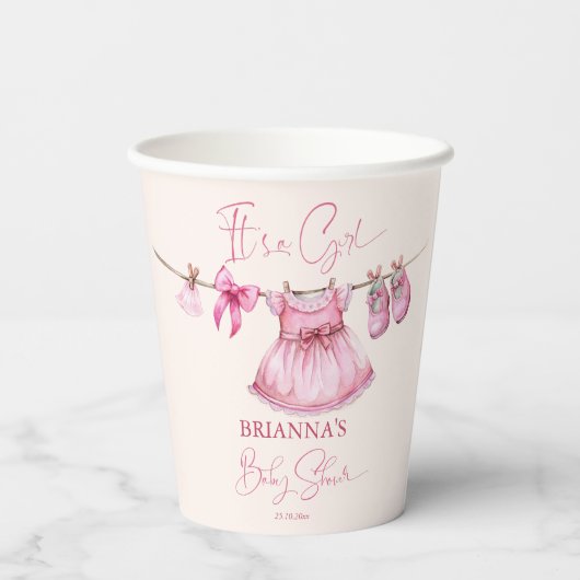 ライ名門私立校風のン赤ちゃんシャワーの上のピンクのカスタム服 紙コップ (裏面)