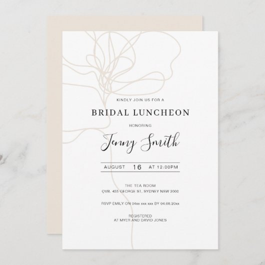 ライ図解入りの、写真付きのンアートブライダル昼食会への招待 招待状 (正面/裏面)