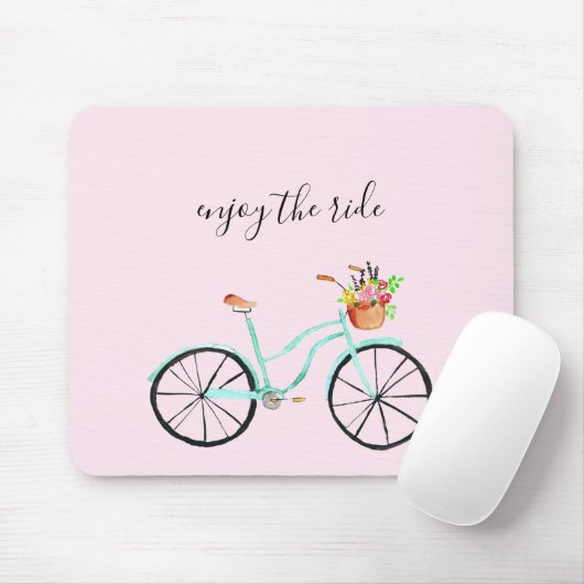 ライ楽しむドウォーターカラーバイクフラワーバスケットカウト マウスパッド (マウス)