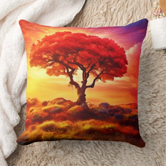 ライ白熱［赤熱］光を放つフアートの木 クッション (ブランケット)