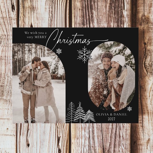 ライ素晴らしン松の木のアーチ2 photo black christmas シーズンポストカード