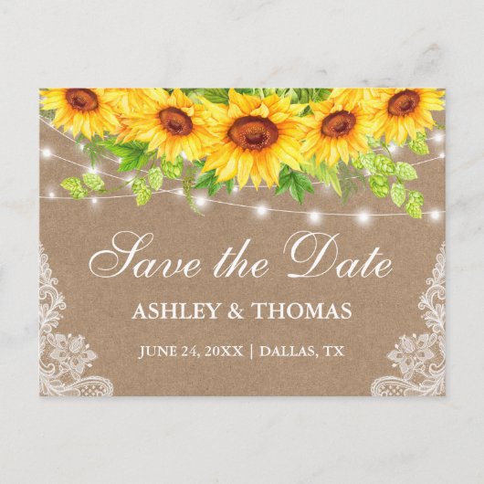 ライ素朴ツレースサンフラワーズクラフトセーブザデート 案内ポストカード (正面)