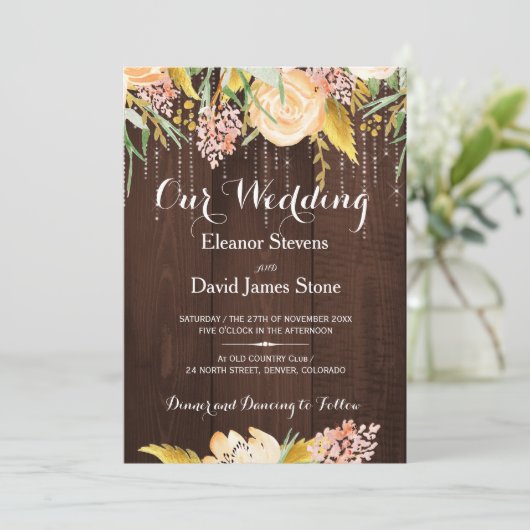 ライ素朴ト納屋の木の植物のフローラ結婚の 招待状 (スタンド正面)