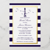 ライ航海のトハウスネイビストライプーブライダルシャワー実在 箔招待状 (正面)