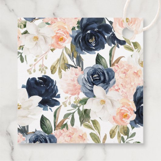 ラウシュマグノリアバラネイビーブルー&赤面ブライダルシャワー フェイバータグ (裏面)