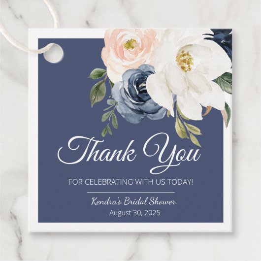 ラウシュマグノリアバラネイビーブルー&赤面ブライダルシャワー フェイバータグ (正面)