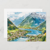 ラウテルブルネンスイス水彩画 ポストカード (正面/裏面)