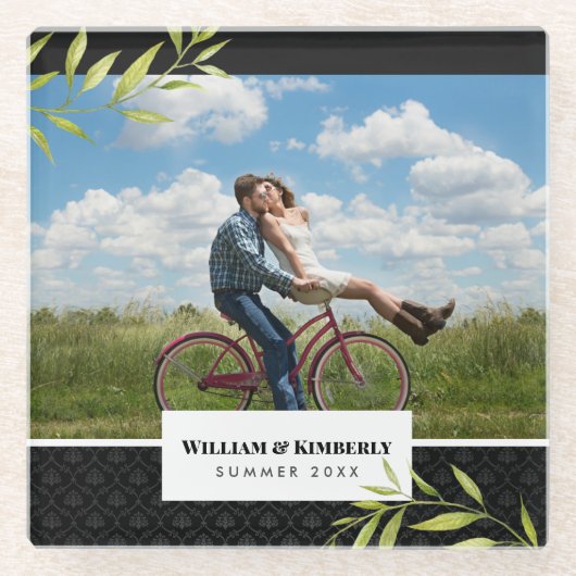 ラウレルとダマスクであなただけの写真を ガラスコースター (正面)