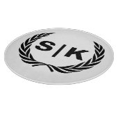 ラウレルの葉のカスタム カップル モノグラム カッティングボード (角)