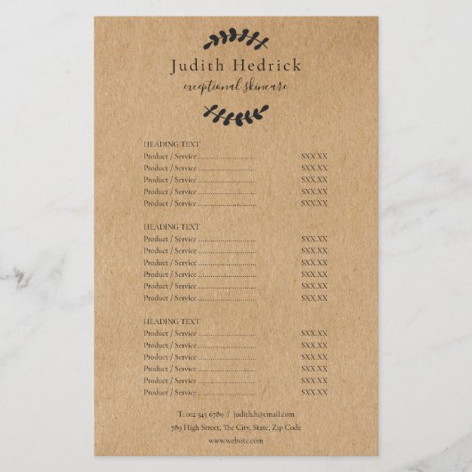 ラウレルの葉の素朴なクラフトサロンサービスメニュー チラシ (正面)