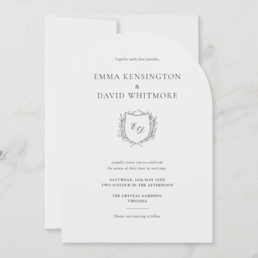 ラウレルリースのクラシックなアーチスタイルのウェディング 招待状 (正面)