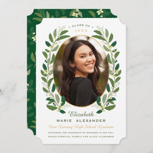 ラウレルリースの写真 卒業おめでとうございます 案内状 (正面/裏面)