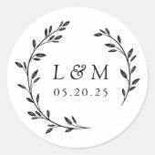 ラウレルリースの結婚式モノグラム ラウンドシール (正面)