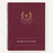 ラウレルリース バーガンディ ゴールド モノグラム ビジネス ノートブック (正面)