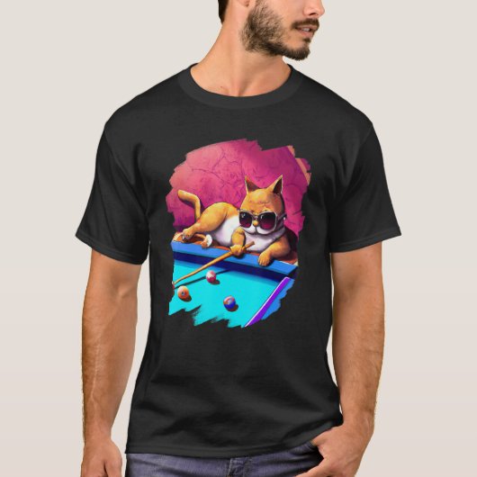 ラウンジでビリヤードをする猫 Cool  Cats 2 Tシャツ (正面)