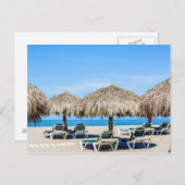 ラウンジチェアアンドサッチ傘オンビーチ ポストカード (正面/裏面)