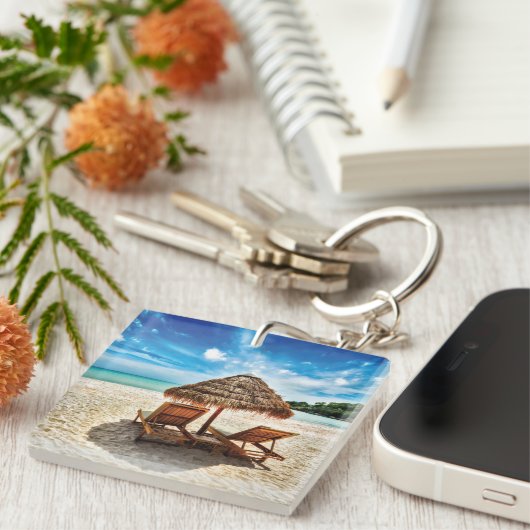 ラウンジチェアオンビーチ装飾用クッション キーホルダー (正面右)