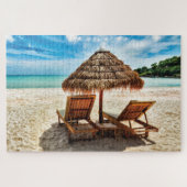 ラウンジチェアオンビーチ装飾用クッション ジグソーパズル (横)