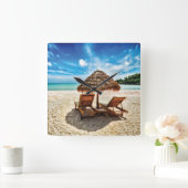 ラウンジチェアオンビーチ装飾用クッション スクエア壁時計 (ホーム)