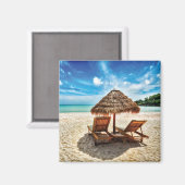 ラウンジチェアオンビーチ装飾用クッション マグネット (正面/裏面)