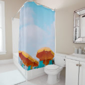 ラウンジャーの椅子とビーチの傘のクローズアップ シャワーカーテン (インサイチュ)