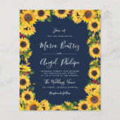 ラウンジ海軍ブルーサンフラワー結婚式招待状 (正面)