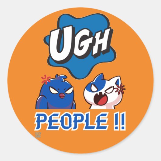 ラウンドおもしろいステッカー「UGH PEOPLE !!」 ラウンドシール (正面)