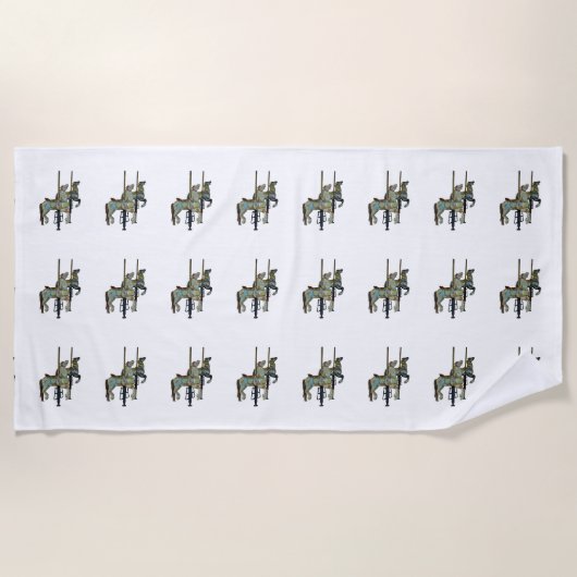 ラウンドかわいらしメリー回転木馬馬のパターンに移動 ビーチタオル (正面)