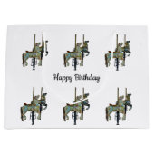 ラウンドかわいらしメリー回転木馬馬のパターンに移動 ラージペーパーバッグ (正面)