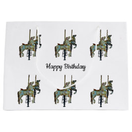 ラウンドかわいらしメリー回転木馬馬のパターンに移動 ラージペーパーバッグ