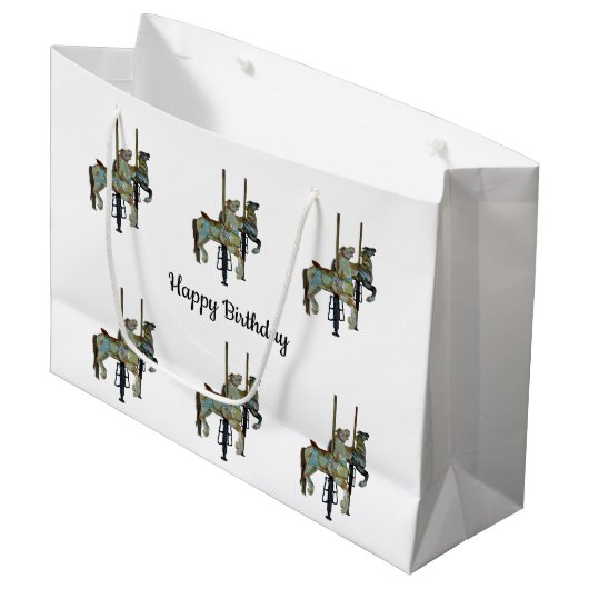 ラウンドかわいらしメリー回転木馬馬のパターンに移動 ラージペーパーバッグ (正面アングル)