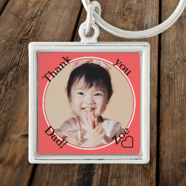 ラウンドと赤のパパ、写真と名前ありがとう キーホルダー