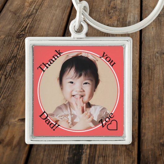 ラウンドと赤のパパ、写真と名前ありがとう キーホルダー