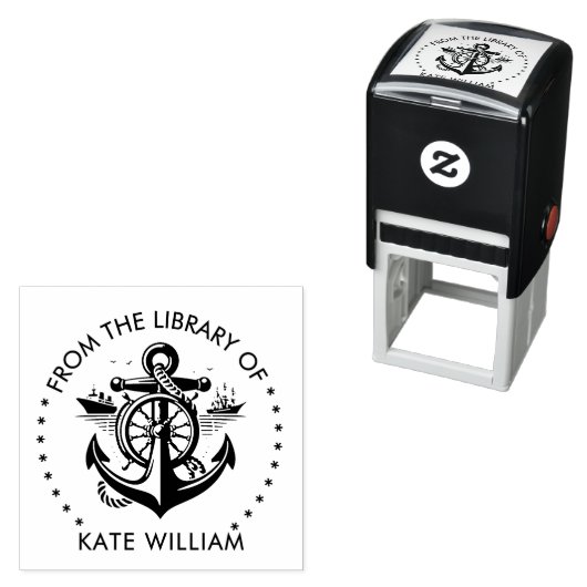 ラウンドの図書室からの帆船いかり セルフインキングスタンプ (インサイチュ)