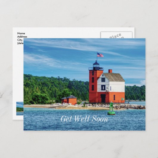 ラウンドアイランド灯台 早く治りますように ポストカード (正面/裏面)