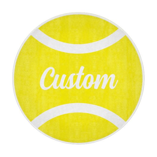 ラウンドイエローテニスボーカスタムルのボールカットボードギフト カッティングボード (正面)